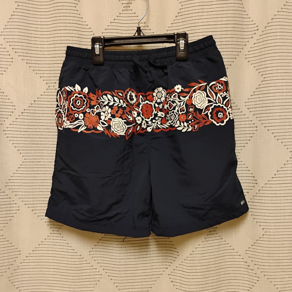 Free Assembly Floral Patterned Boy's Swim Shorts - Navy and Red Size Large